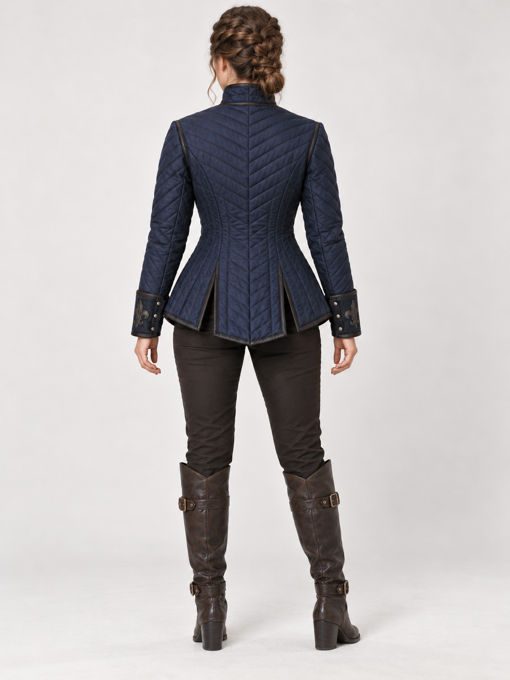 Women’s Medieval Gambeson Jacket, Navy Quilted LARP Armor, Renaissance Knight Coat, Fantasy Reenactment Costume