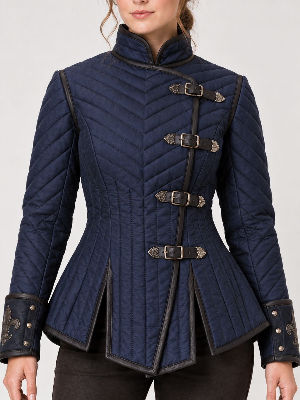 Women’s Medieval Gambeson Jacket, Navy Quilted LARP Armor, Renaissance Knight Coat, Fantasy Reenactment Costume