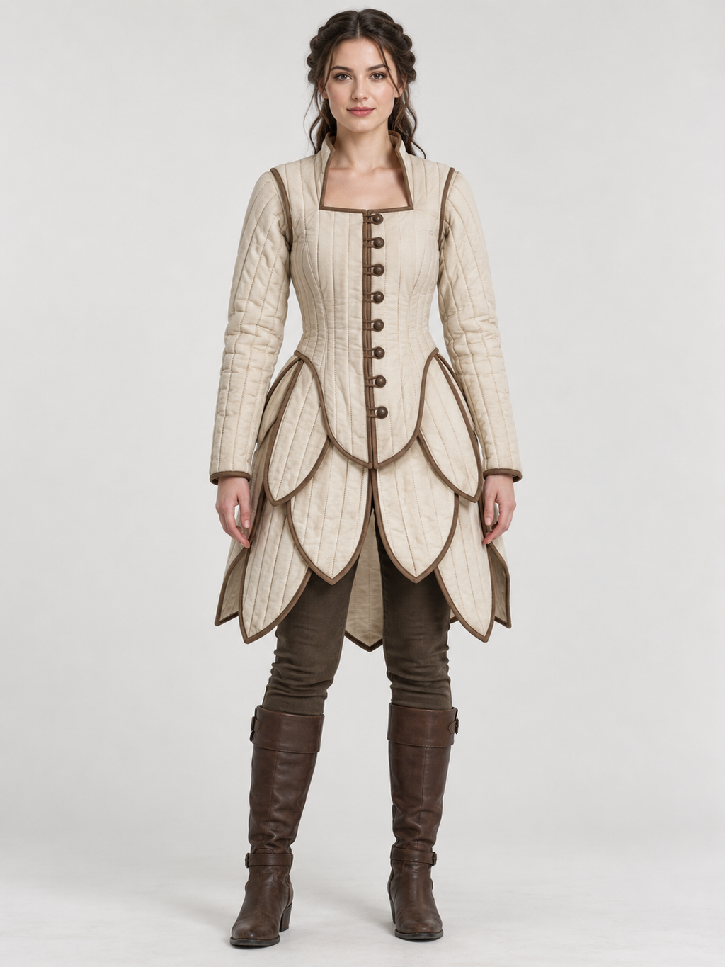 Women’s Medieval Gambeson Coat, Ivory Quilted LARP Jacket, Renaissance Fantasy Armor, Reenactment Costume
