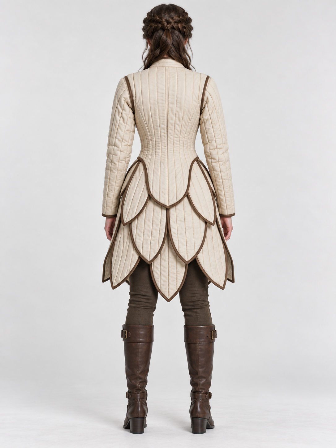 Women’s Medieval Gambeson Coat, Ivory Quilted LARP Jacket, Renaissance Fantasy Armor, Reenactment Costume