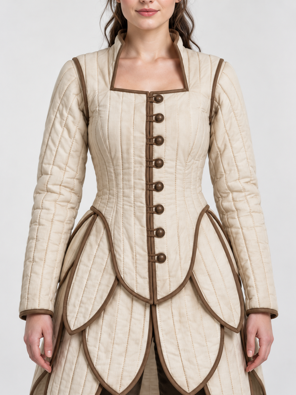 Women’s Medieval Gambeson Coat, Ivory Quilted LARP Jacket, Renaissance Fantasy Armor, Reenactment Costume