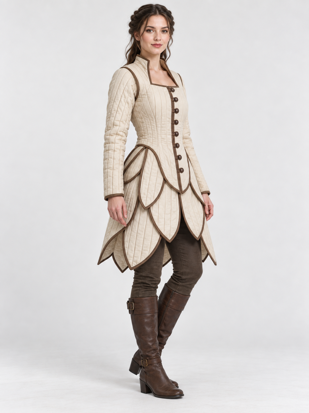 Women’s Medieval Gambeson Coat, Ivory Quilted LARP Jacket, Renaissance Fantasy Armor, Reenactment Costume
