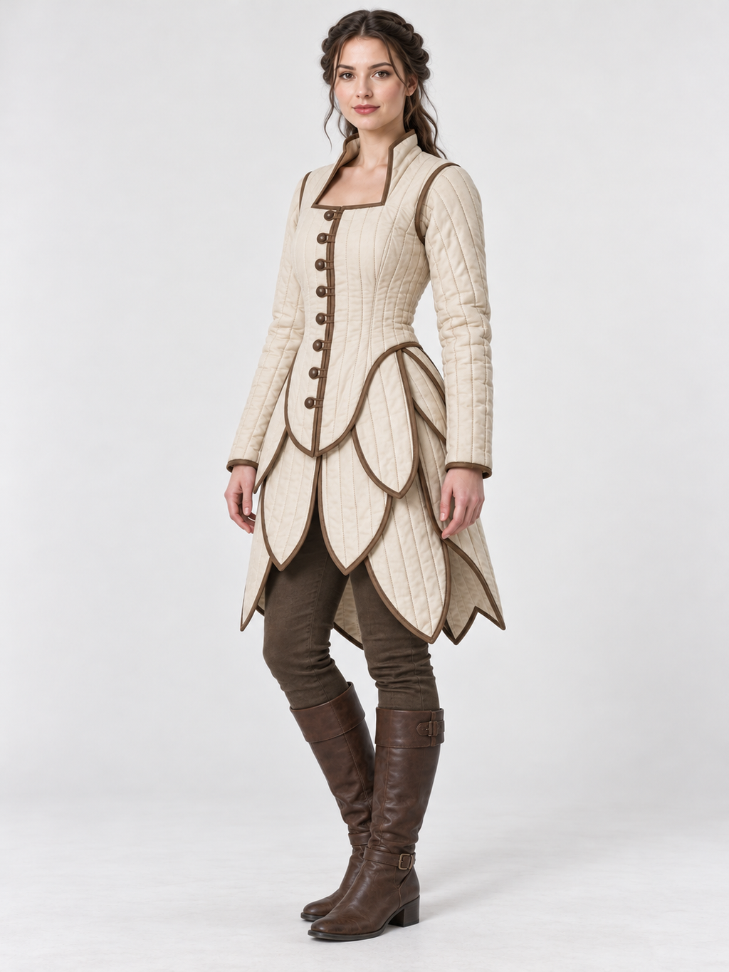 Women’s Medieval Gambeson Coat, Ivory Quilted LARP Jacket, Renaissance Fantasy Armor, Reenactment Costume