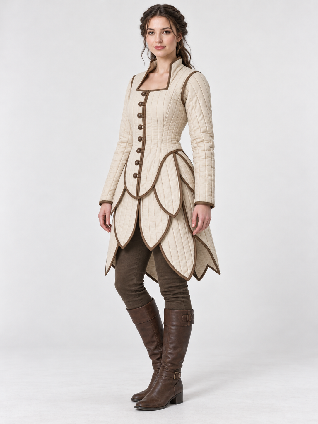 Women’s Medieval Gambeson Coat, Ivory Quilted LARP Jacket, Renaissance Fantasy Armor, Reenactment Costume