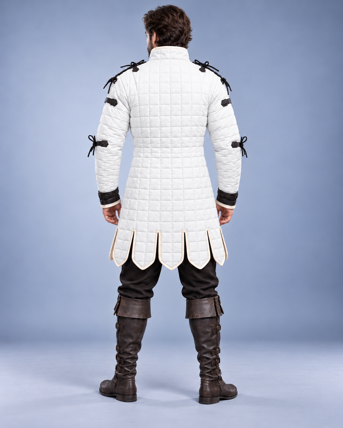 Men's White Quilted Gambeson, Medieval Armor Coat, LARP Reenactment Costume