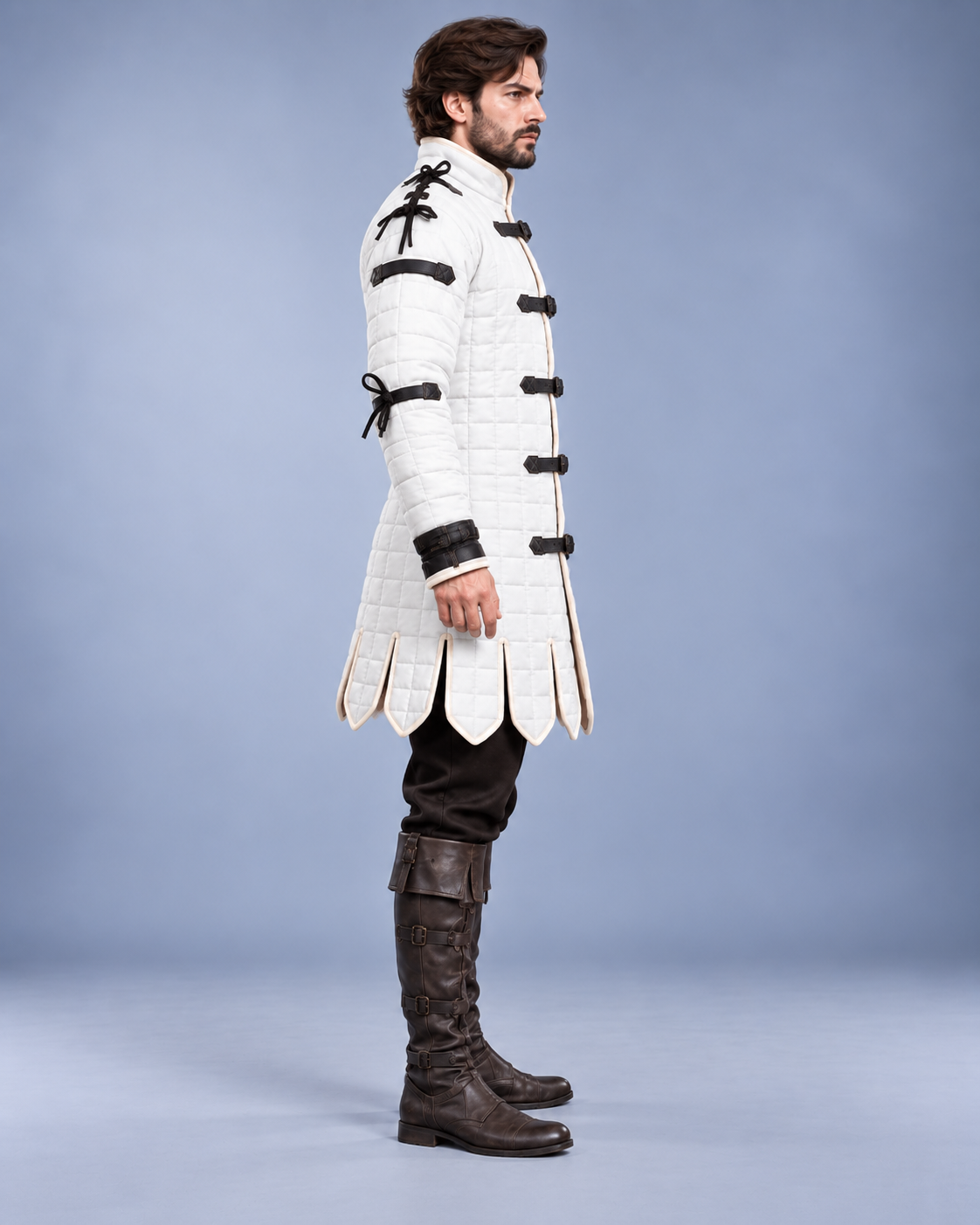 Men's White Quilted Gambeson, Medieval Armor Coat, LARP Reenactment Costume