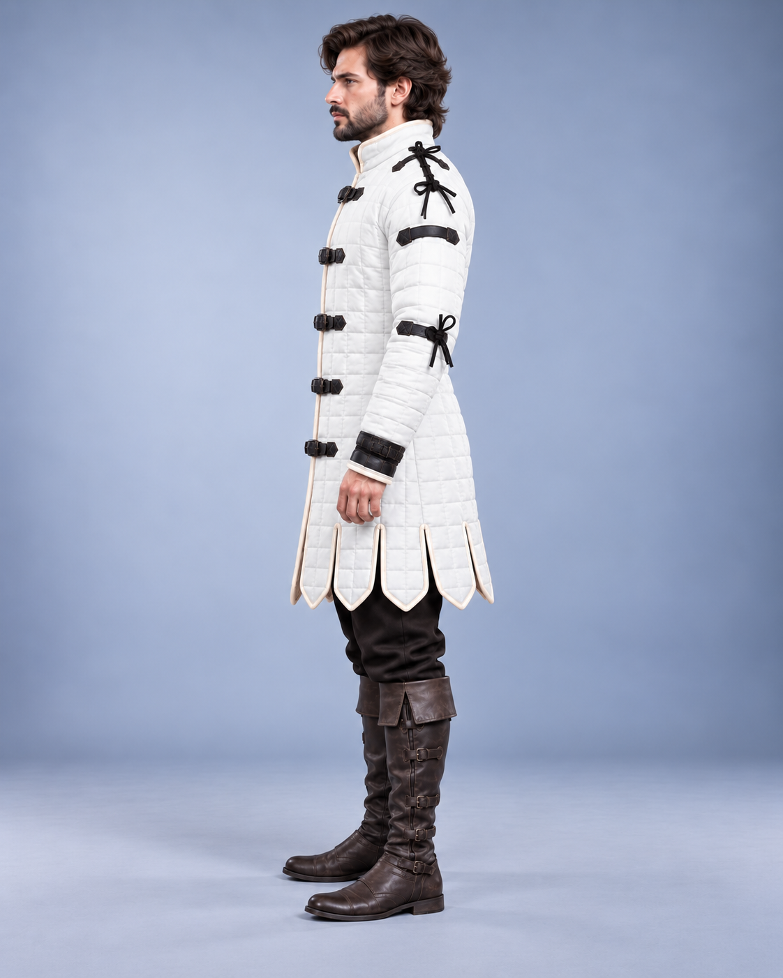 Men's White Quilted Gambeson, Medieval Armor Coat, LARP Reenactment Costume