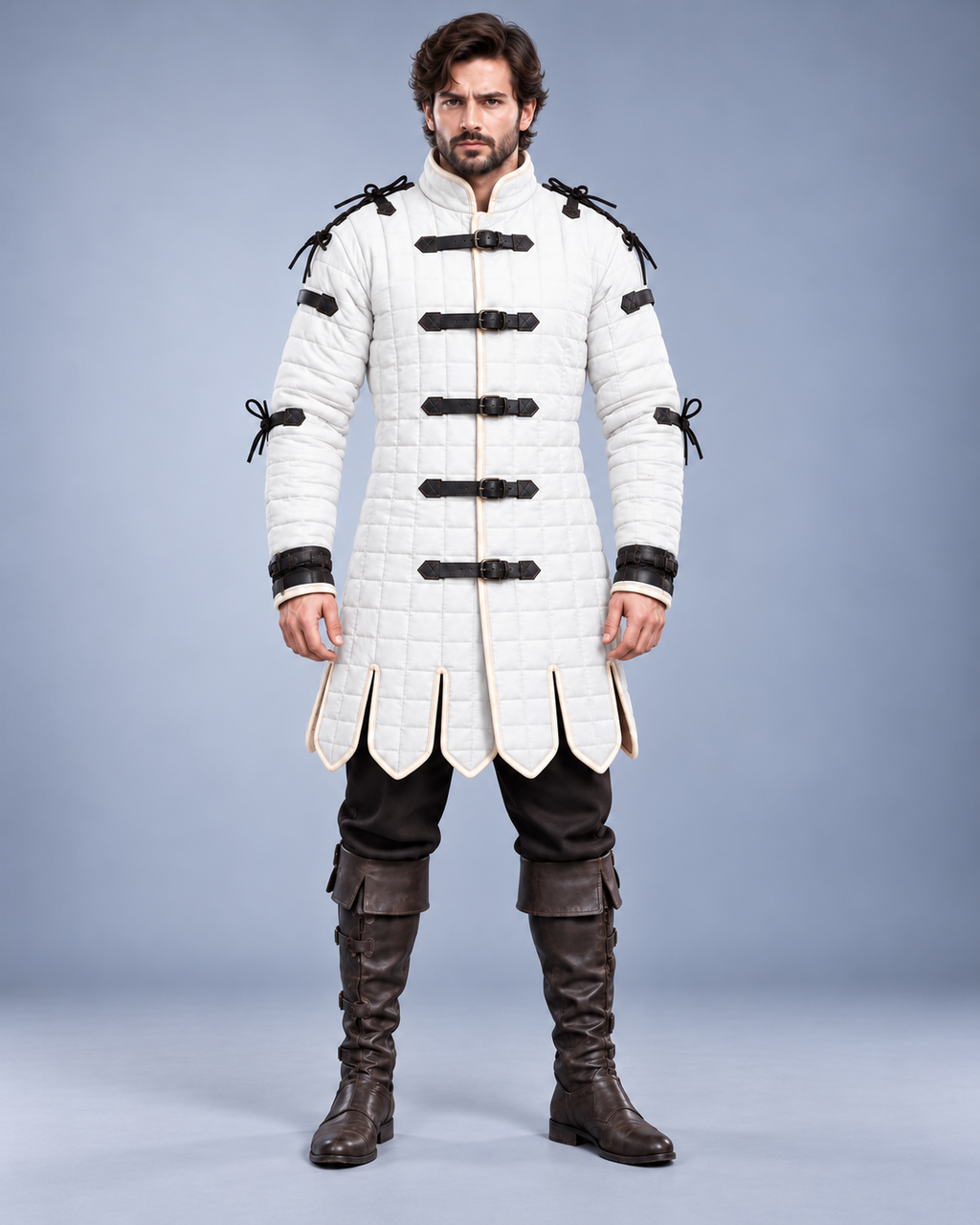 Men's White Quilted Gambeson, Medieval Armor Coat, LARP Reenactment Costume