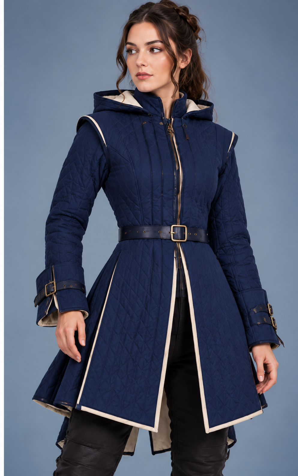 Women’s Medieval Gambeson Coat, Quilted Padded LARP Armor, Hooded Renaissance Jacket, Fantasy Reenactment Costume