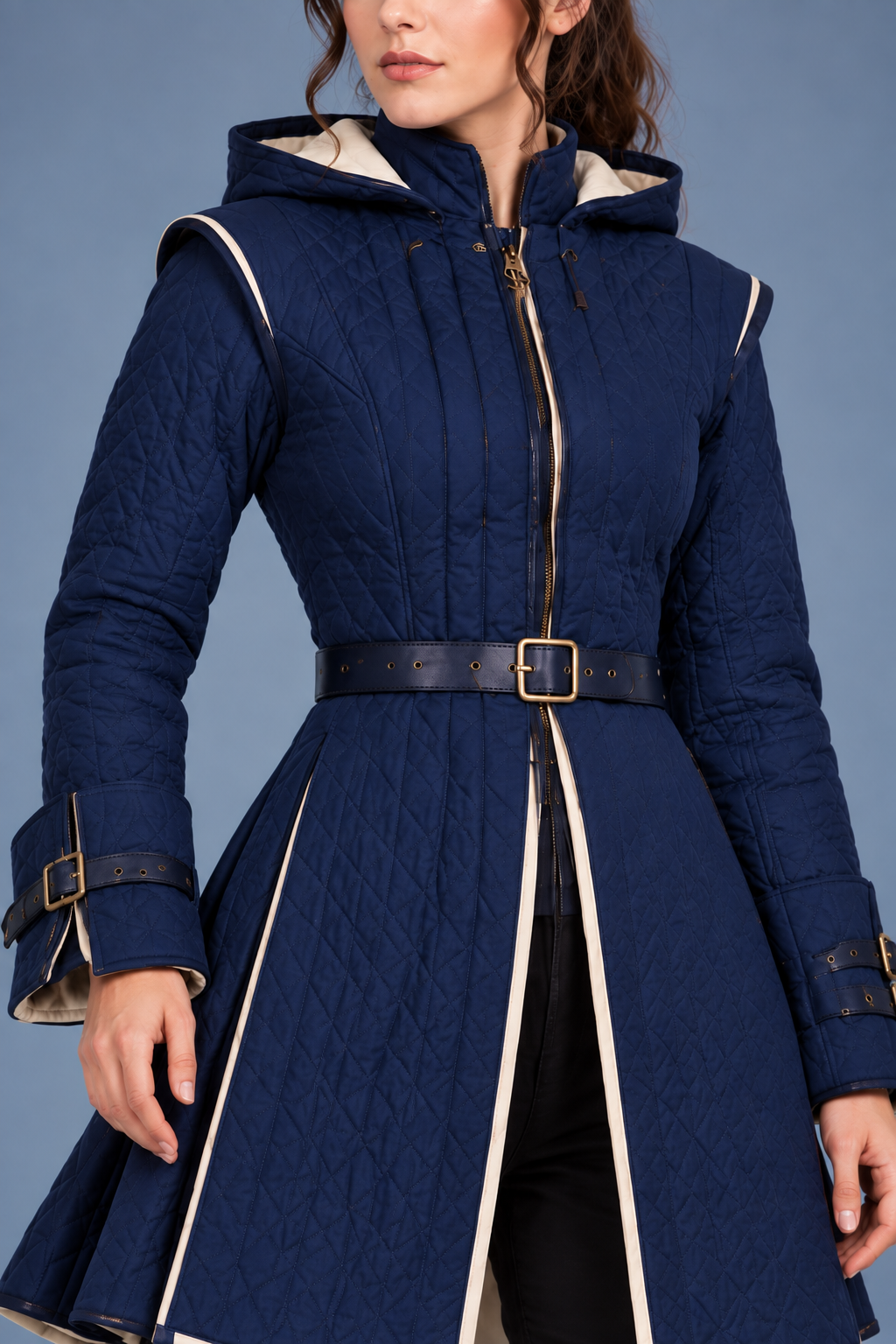 Women’s Medieval Gambeson Coat, Quilted Padded LARP Armor, Hooded Renaissance Jacket, Fantasy Reenactment Costume