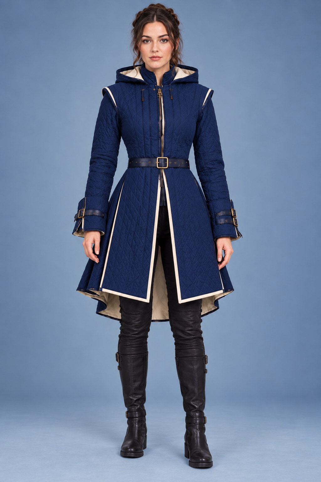 Women’s Medieval Gambeson Coat, Quilted Padded LARP Armor, Hooded Renaissance Jacket, Fantasy Reenactment Costume