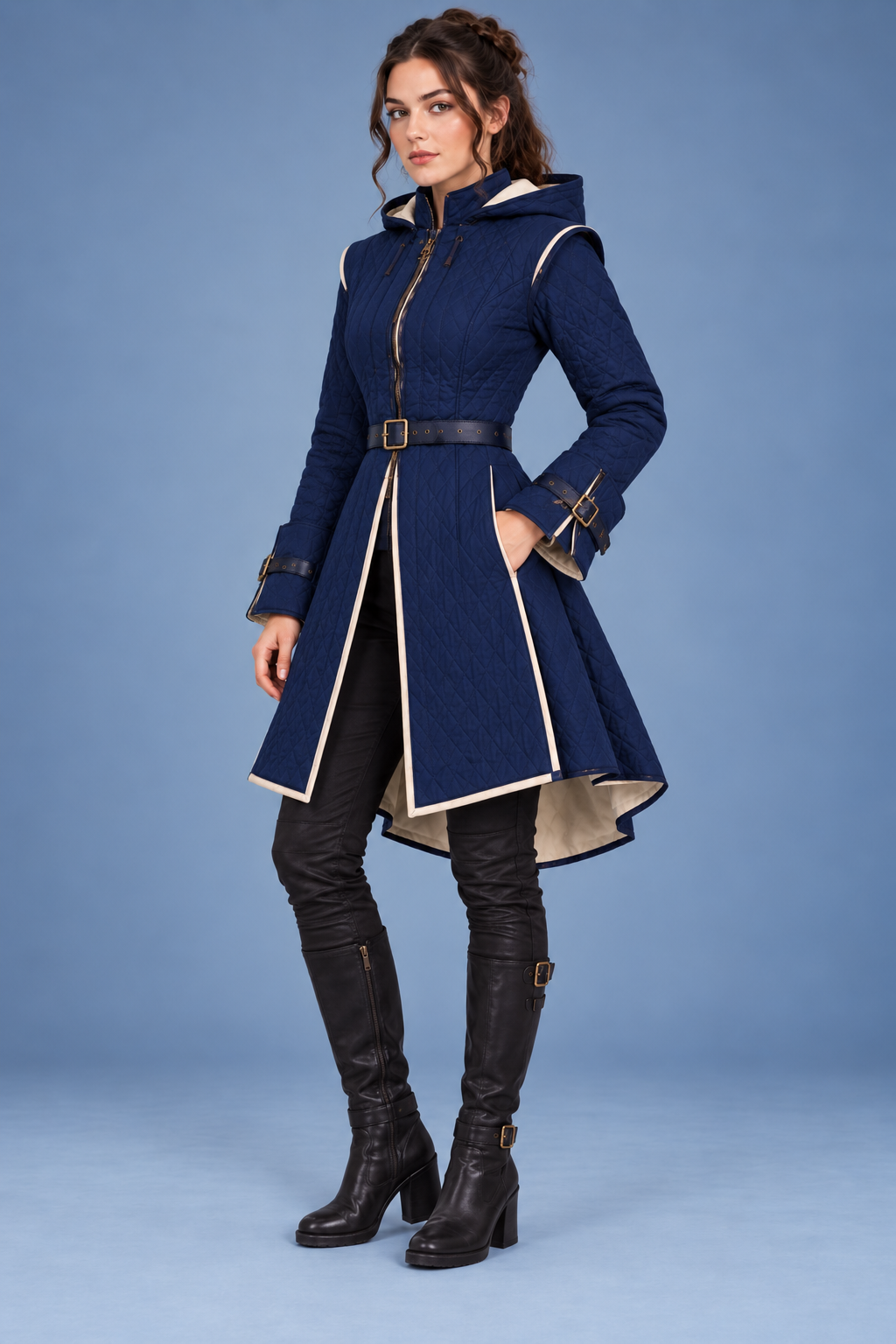 Women’s Medieval Gambeson Coat, Quilted Padded LARP Armor, Hooded Renaissance Jacket, Fantasy Reenactment Costume