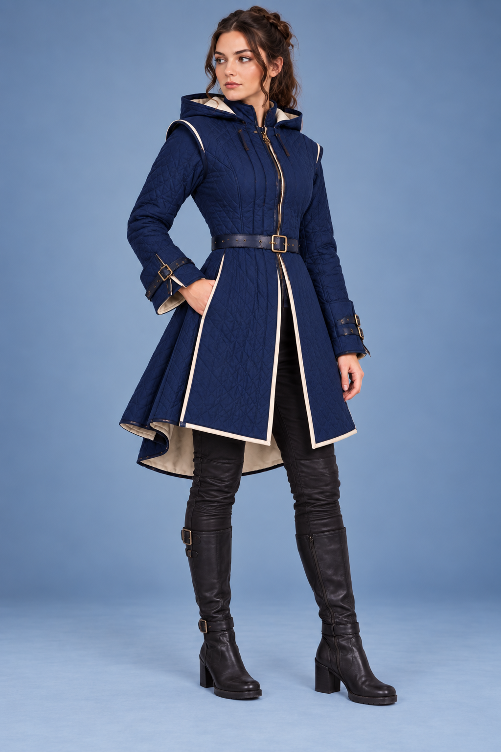 Women’s Medieval Gambeson Coat, Quilted Padded LARP Armor, Hooded Renaissance Jacket, Fantasy Reenactment Costume