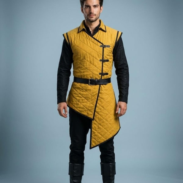 Men’s Medieval Gambeson, Quilted Padded Armor Tunic, LARP Warrior Costume, Reenactment Knight Outfit