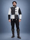 Men's Black White Quilted Gambeson Jacket, Medieval LARP Costume, Renaissance Warrior Outfit