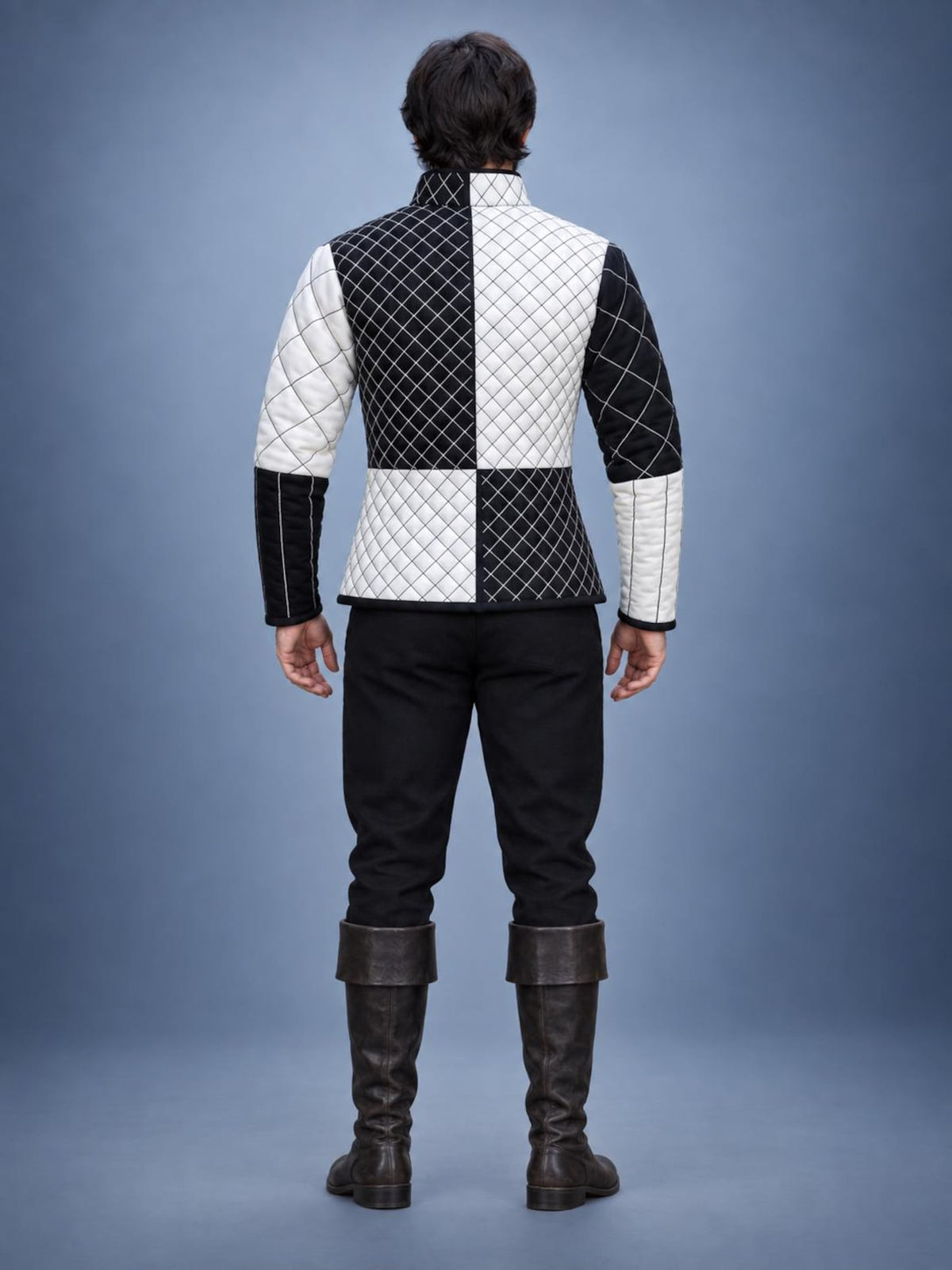 Men's Black White Quilted Gambeson Jacket, Medieval LARP Costume, Renaissance Warrior Outfit