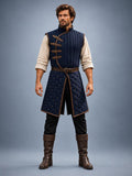 Men's Navy Quilted Gambeson, Medieval Warrior Tunic, LARP Reenactment Costume