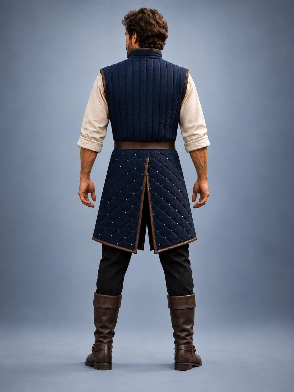 Men's Navy Quilted Gambeson, Medieval Warrior Tunic, LARP Reenactment Costume