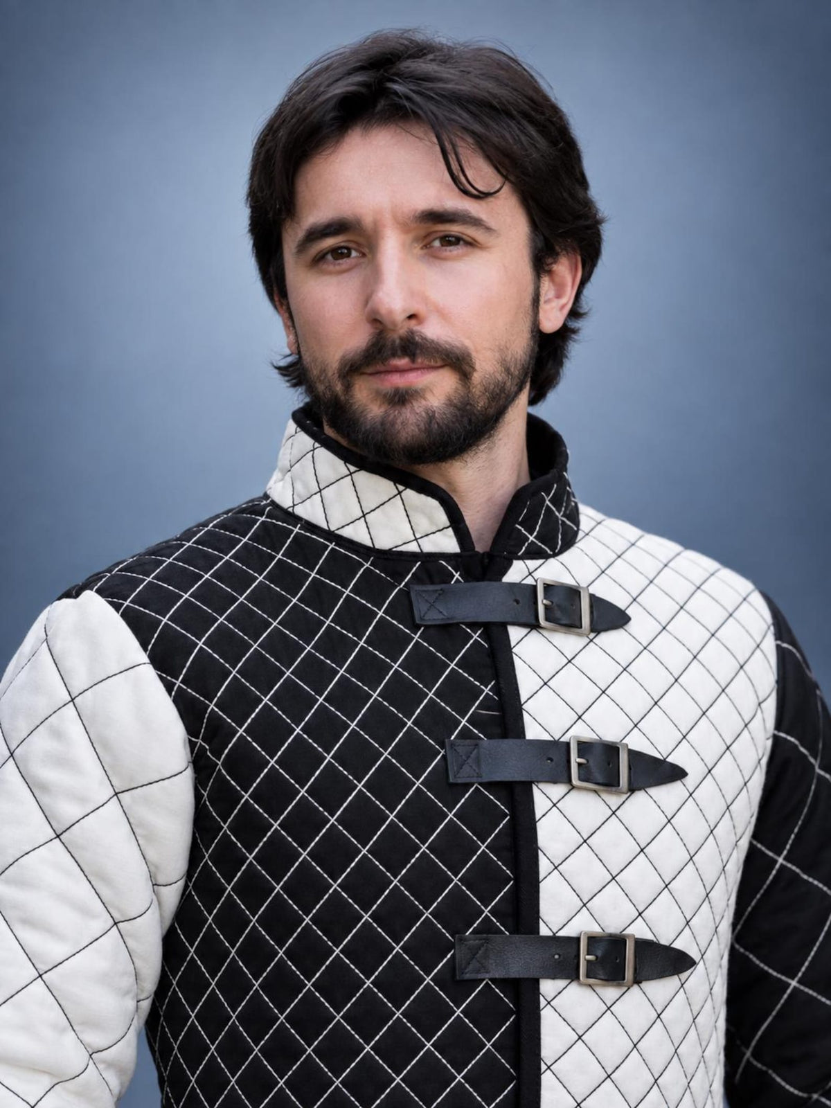 Men's Black White Quilted Gambeson Jacket, Medieval LARP Costume, Renaissance Warrior Outfit