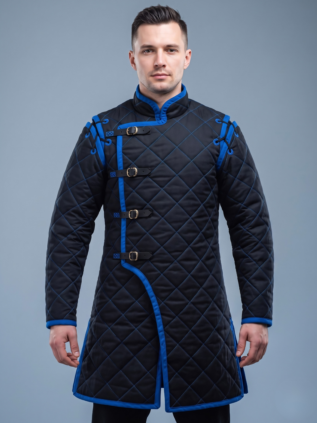Black Medieval gambeson, Light Armor Coat, HEMA Medieval man costume, Black gambeson, Ren faire armor long sleeve