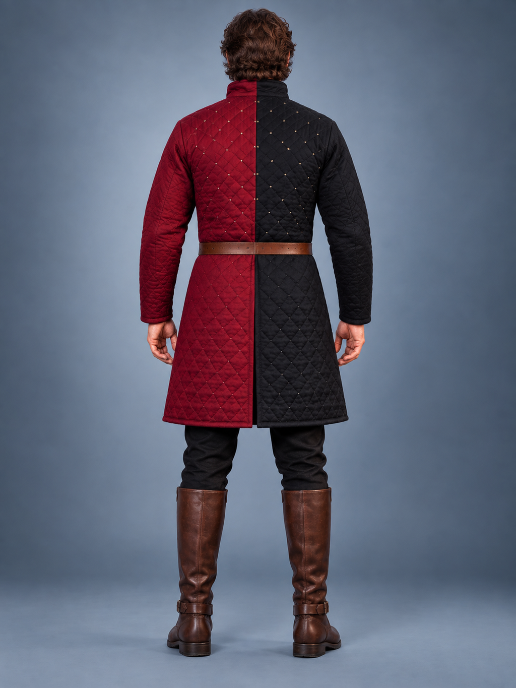 Men's Black Red Quilted Gambeson Coat, Medieval LARP Armor Jacket (Buckle Closures)