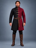 Men's Black Red Quilted Gambeson Coat, Medieval LARP Armor Jacket (Buckle Closures)