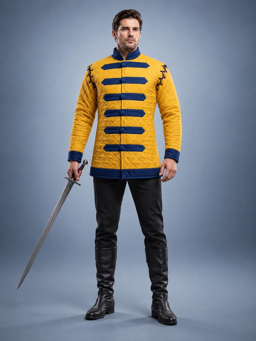 Men's Yellow Quilted Gambeson Jacket, Medieval LARP Armor, Renaissance Warrior Costume