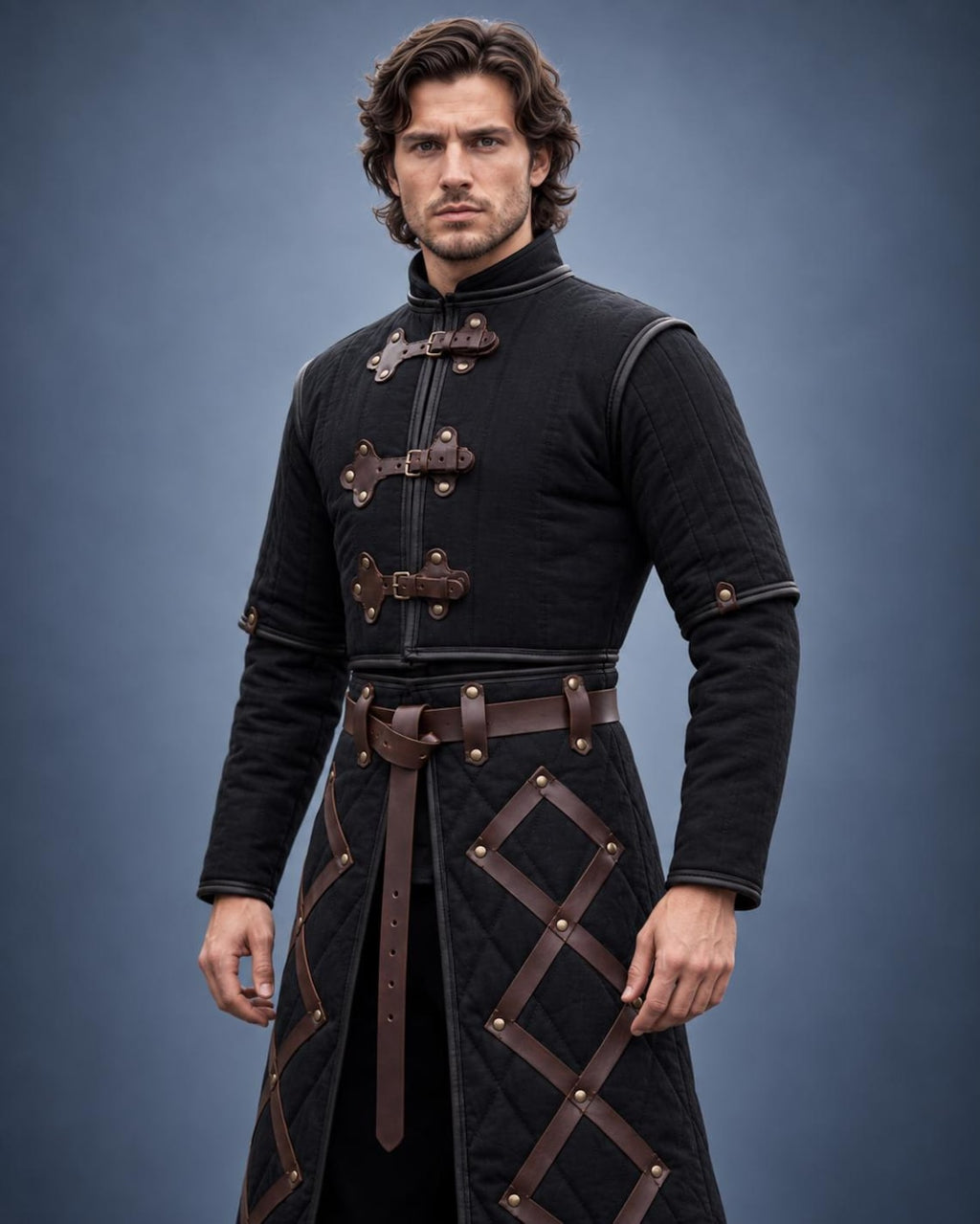 Men's Black Quilted Gambeson Coat, Medieval LARP Armor Jacket, Renaissance Warrior Outfit