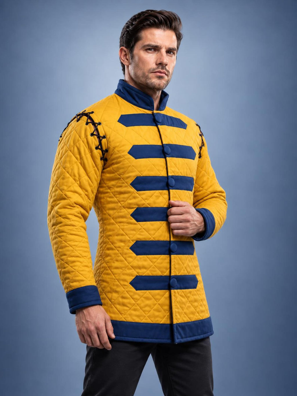 Men's Yellow Quilted Gambeson Jacket, Medieval LARP Armor, Renaissance Warrior Costume