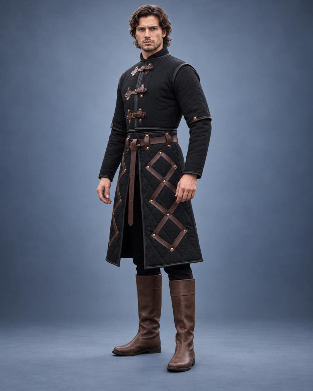 Men's Black Quilted Gambeson Coat, Medieval LARP Armor Jacket, Renaissance Warrior Outfit