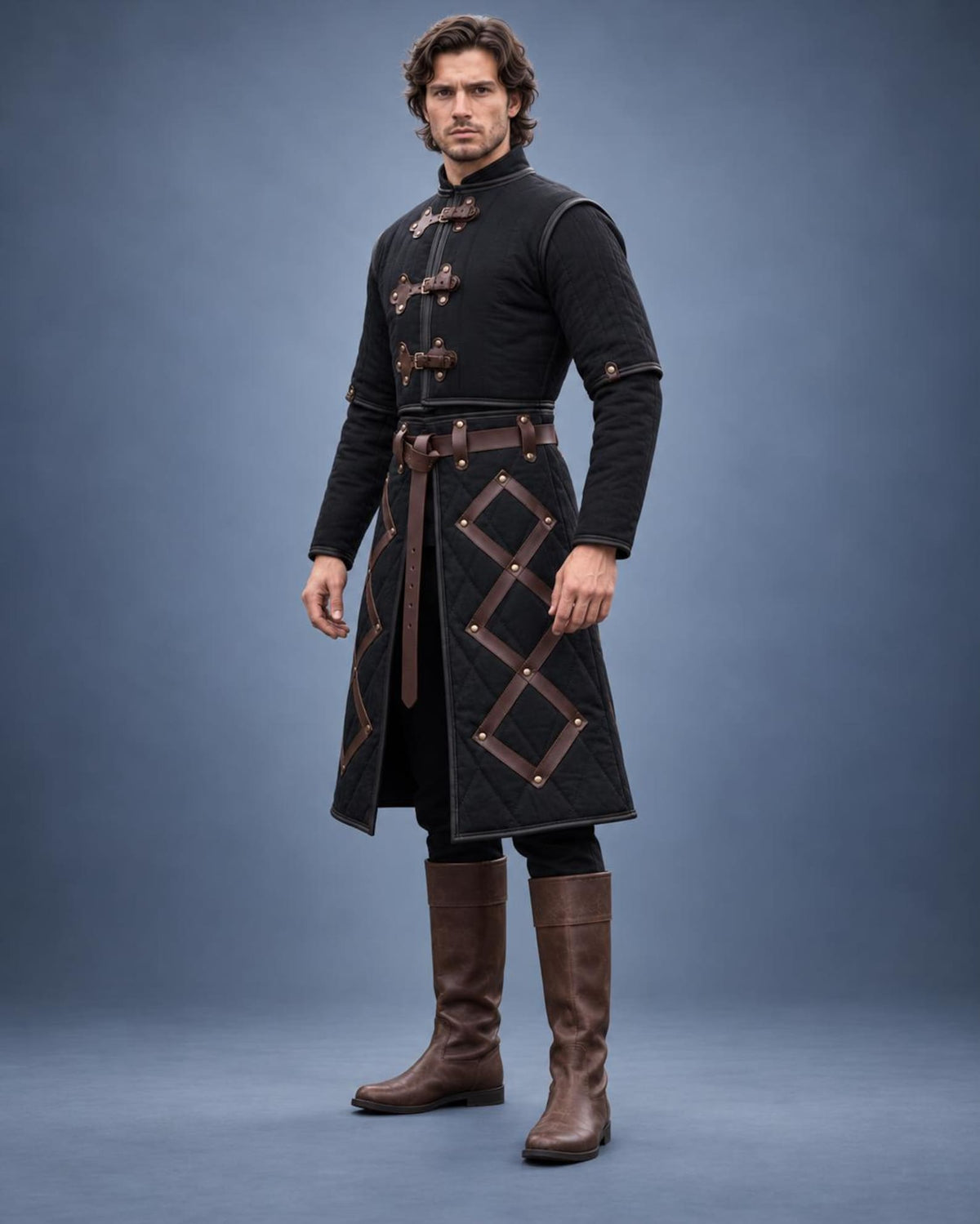 Men's Black Quilted Gambeson Coat, Medieval LARP Armor Jacket, Renaissance Warrior Outfit