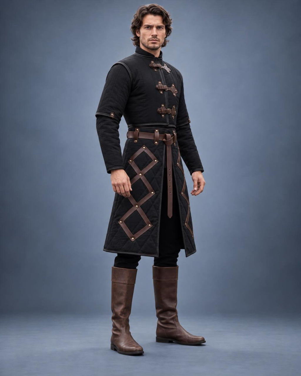 Men's Black Quilted Gambeson Coat, Medieval LARP Armor Jacket, Renaissance Warrior Outfit