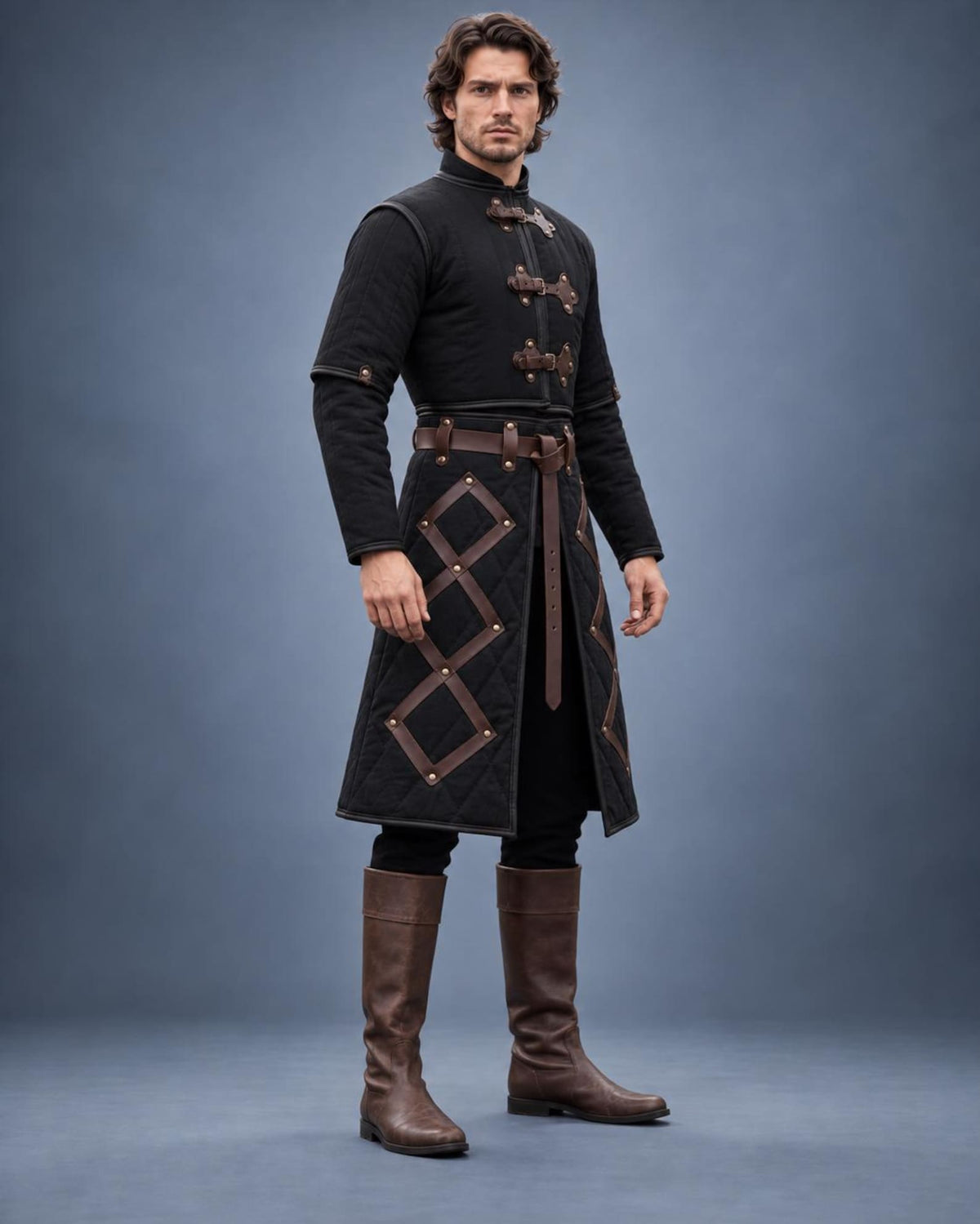 Men's Black Quilted Gambeson Coat, Medieval LARP Armor Jacket, Renaissance Warrior Outfit