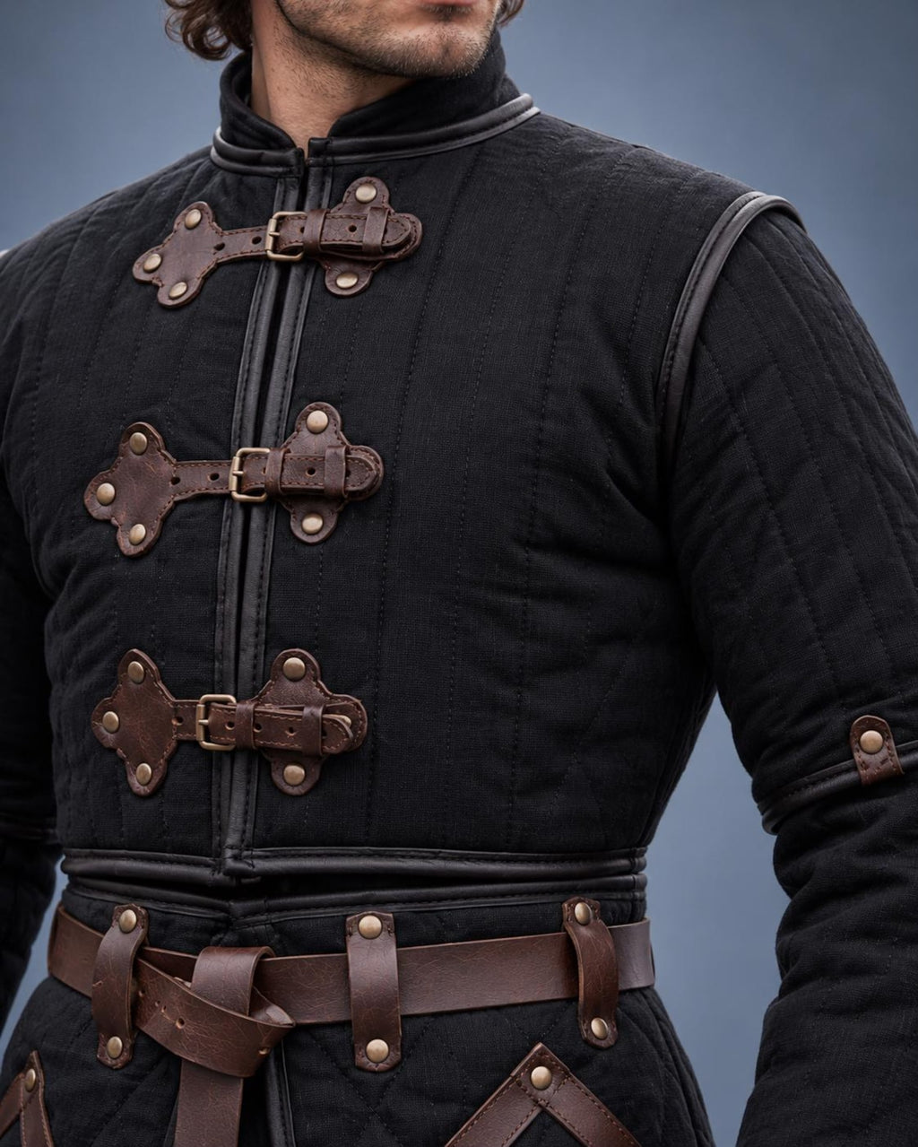 Men's Black Quilted Gambeson Coat, Medieval LARP Armor Jacket, Renaissance Warrior Outfit