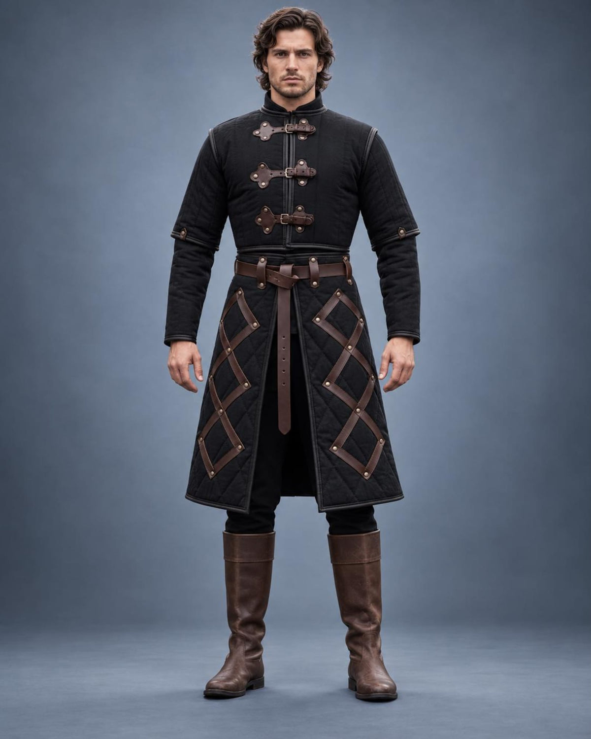 Men's Black Quilted Gambeson Coat, Medieval LARP Armor Jacket, Renaissance Warrior Outfit