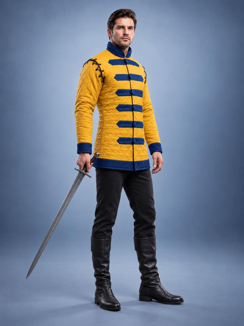 Men's Yellow Quilted Gambeson Jacket, Medieval LARP Armor, Renaissance Warrior Costume