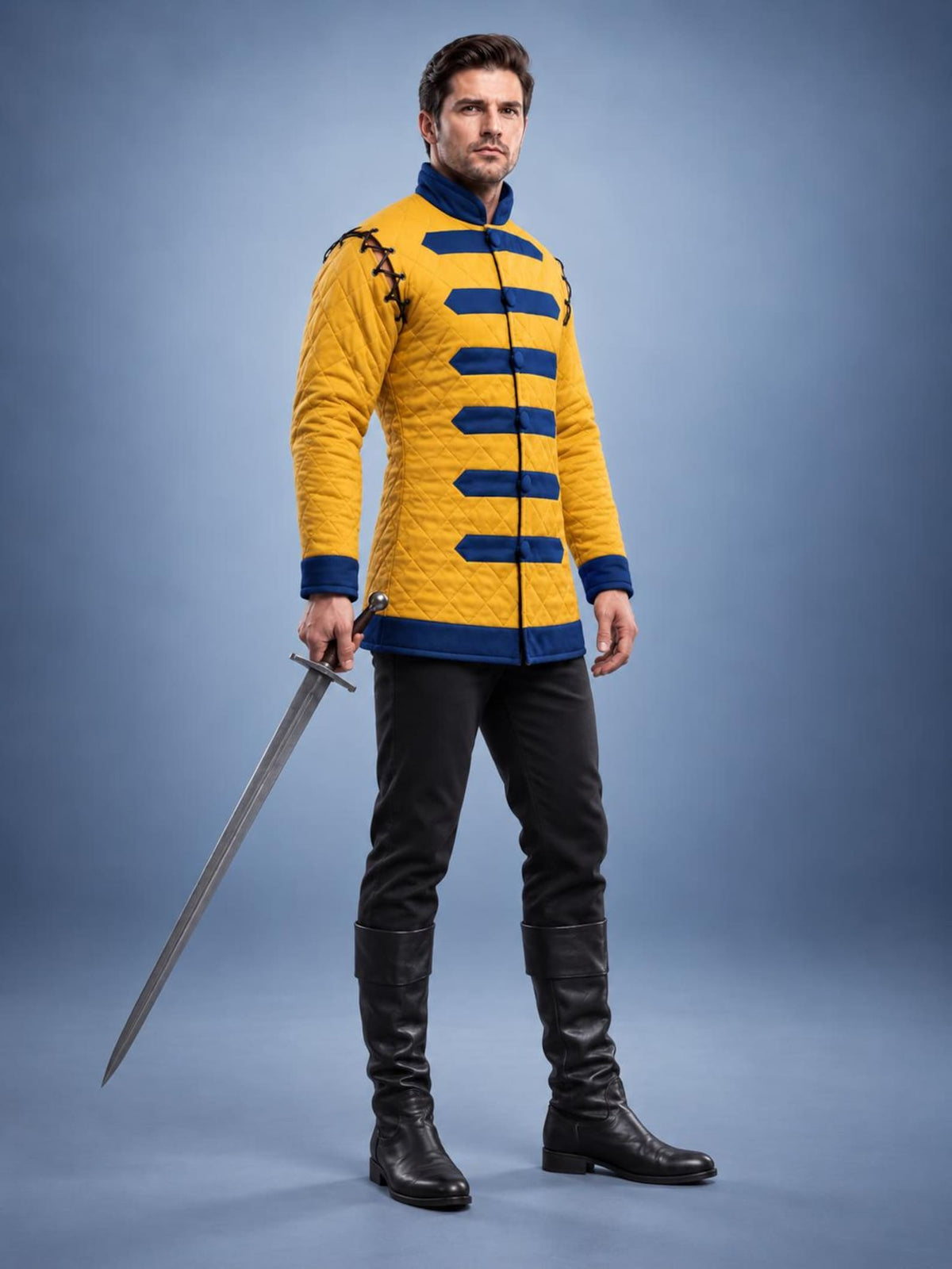 Men's Yellow Quilted Gambeson Jacket, Medieval LARP Armor, Renaissance Warrior Costume