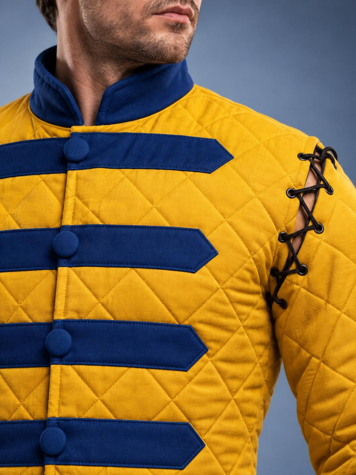 Men's Yellow Quilted Gambeson Jacket, Medieval LARP Armor, Renaissance Warrior Costume