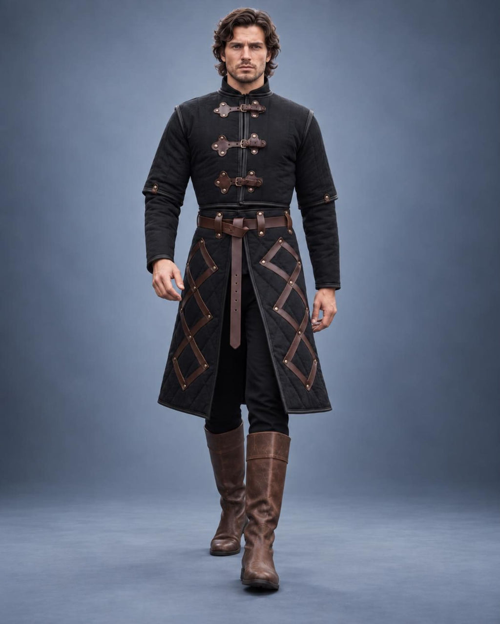 Men's Black Quilted Gambeson Coat, Medieval LARP Armor Jacket, Renaissance Warrior Outfit