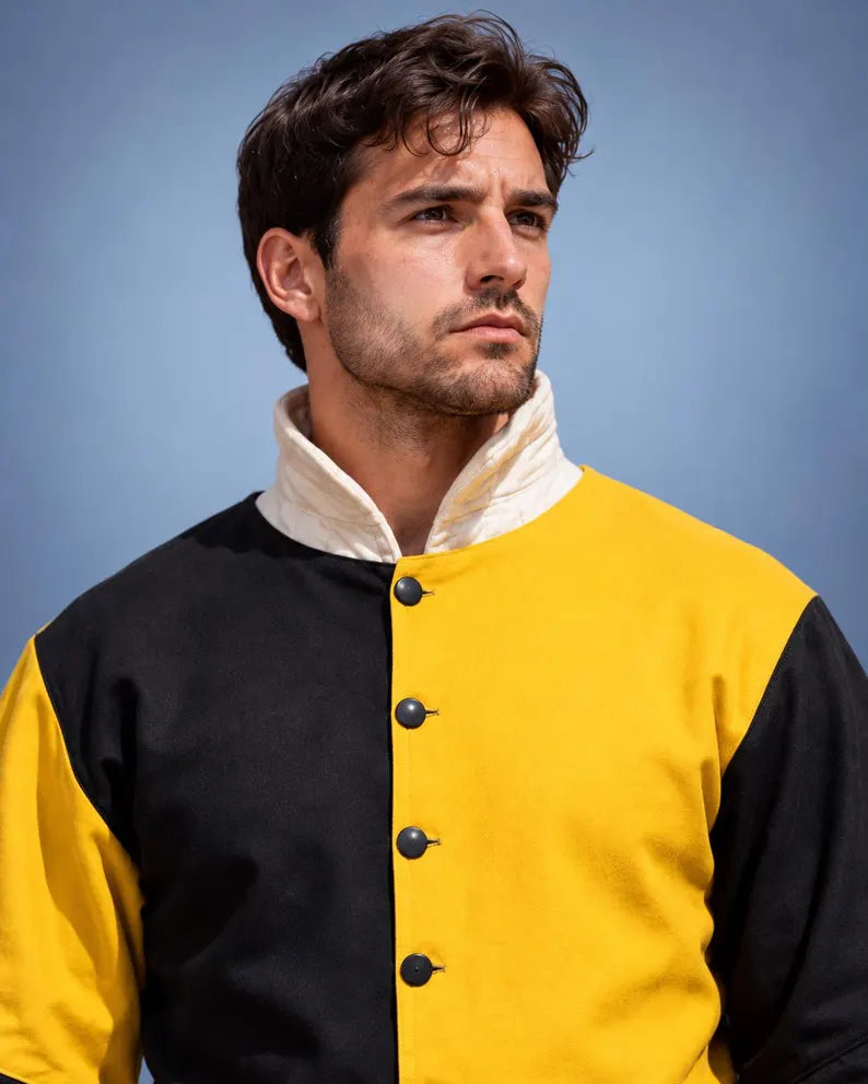 Men's Medieval Gambeson Tunic, Yellow Black Padded Armor, LARP Knight Costume, Renaissance Warrior Outfit
